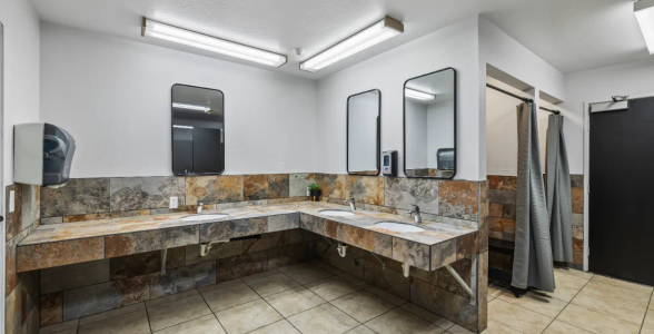 Remodeled restrooms with modern sinks