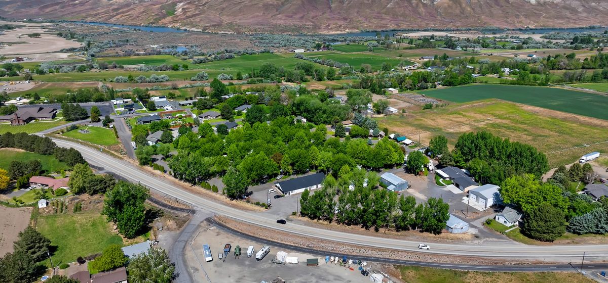 Aerial view of the park with the Snake River canyon behind it